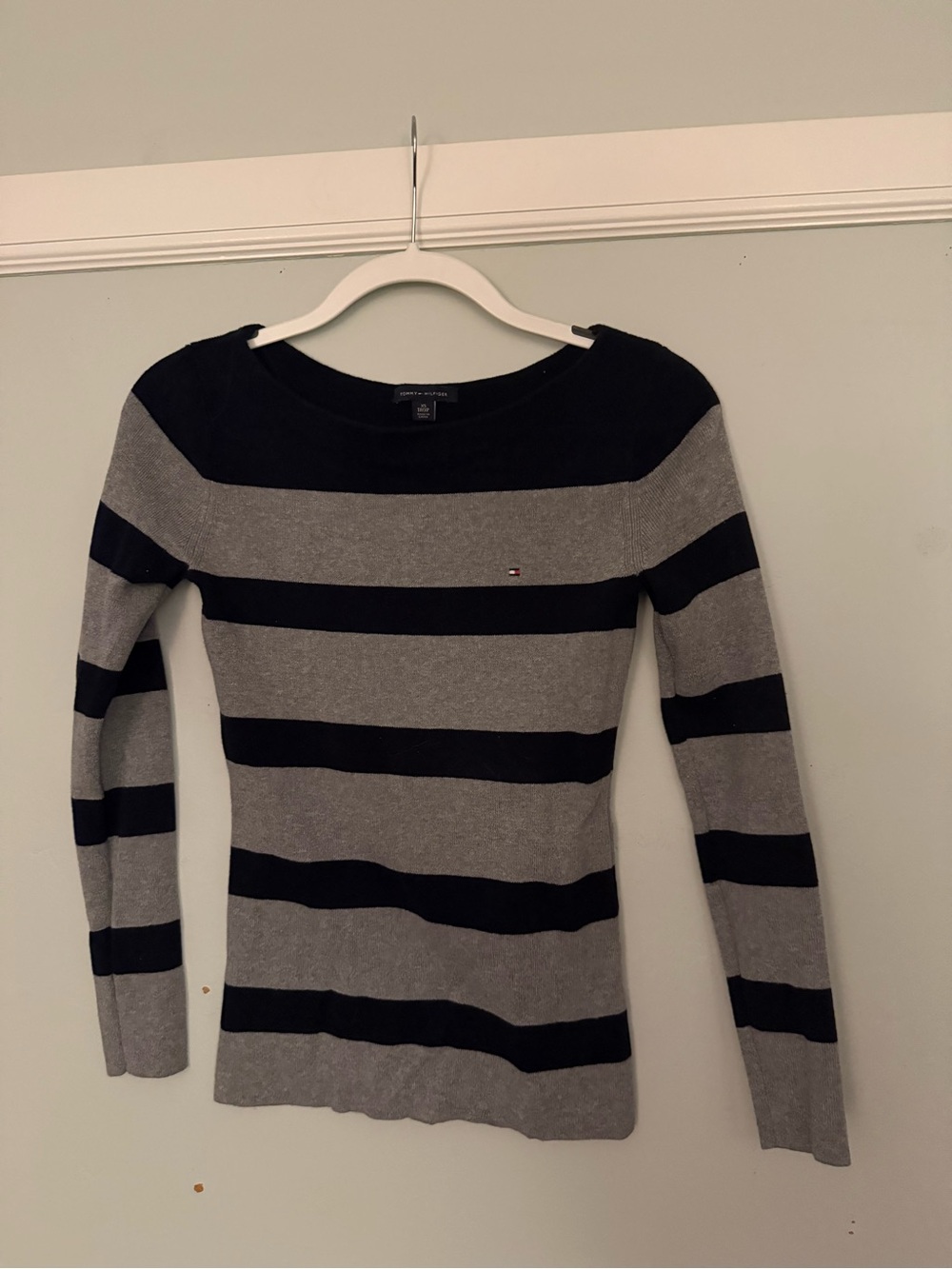 Tommy Hilfiger Black & Gray Striped Boatneck Sweater